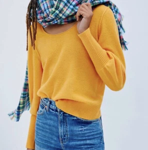 Maeve by Anthro Bedford Cashmere Sweater Yellow 1x Super Soft Cozy - Picture 1 of 11
