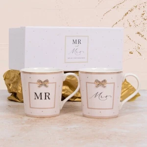 Juego de 2 parejas Mr. & Mrs. Taza Boda Taza Blanco Cerámica Café Bebida Recuerdo - Imagen 1 de 1