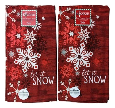 Set of 2 LET IT SNOW Glittery Snowflake Terry Kitchen Towels by Kay Dee Designs - Image 1 of 2