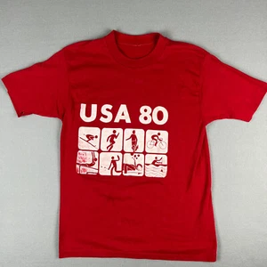 VTG Outdoor Sports T Shirt Fits Small USA 80 Tennis Skiing Biking Running 1980s - Imagen 1 de 10