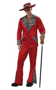 PIMP DADDY BIG RED VELVET SUIT GANSTER MENS ADULT FANCY DRESS HALLOWEEN COSTUME