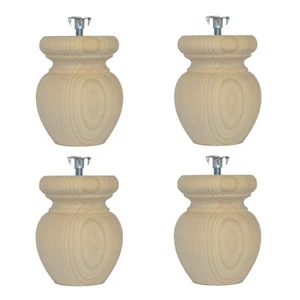 Set of 4 Wooden Pine Furniture Ball Feet 83mmØ x 100mm + Bolt & 11mm T-Nut A4BFT - Picture 1 of 5