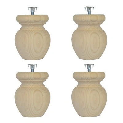 Paquete de 4 pies de bola de muebles de pino de madera 83 mm Ø x 100 mm + perno y tuerca en T A4BFT Foto 1 de 4