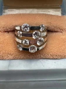 CW Ladies 925 Sterling Silver Round-Cut White CZ Cluster Cocktail Ring Size 7 - Picture 1 of 18