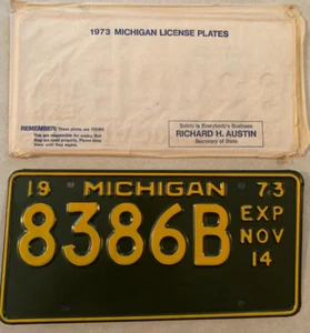 Vintage 1973 MICHIGAN Commercial License Plate Tag Ford Chevy 8386B NOS - Picture 1 of 2
