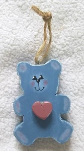 Wooden Hand Painted Handmade Shelf Décor ~ Bear With Heart and Hanging Rope - Picture 1 of 5