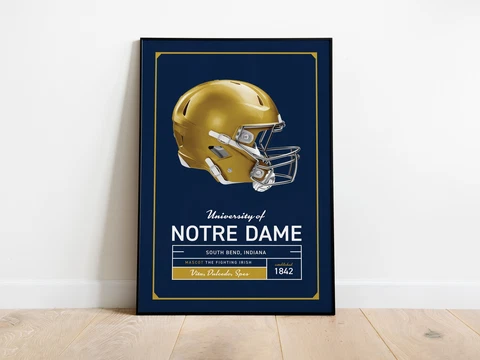 Minimal Notre Dame Football Poster Print, Fighting Irish Gold Football Helmet Cover