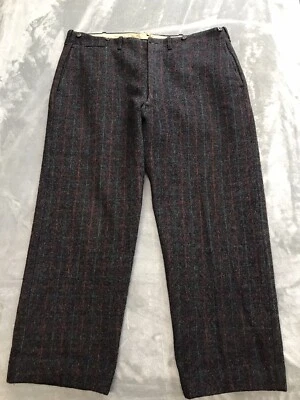 Vtg LL Bean Heavy Wool Pants Mens 42x29 Plaid Logger Hunting Trousers 50s 60s - Image 1 of 4