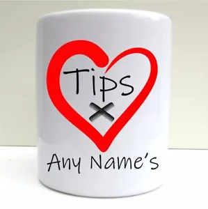 PERSONALISED HEART COMB KISS HAIRDRESSERS TIP JAR CERAMIC MONEY BOX - Foto 1 di 4
