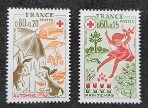 France Red Cross 1975 Butterfly Flower Snail Mushroom Rabbit Child (stamp) MNH - Picture 1 of 5
