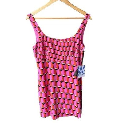Vestido recto Diane Von Furstenberg estilo años 90 rosa geométrico preppy cóctel talla 8 Foto 1 de 4