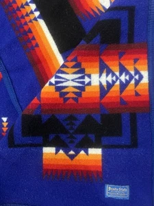 Pendleton Chief Joseph Wool Blanket Sapphire Blue Tribal Design 61" x 75" READ** - Picture 1 of 13