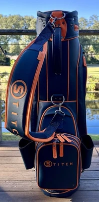 STITCH GOLF SL Cart Bag Navy & Orange LIMITED TOUR EDITION with Rain Hood  NICE! - Image 1 of 4