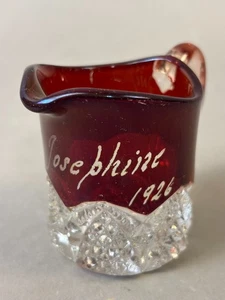 #1155 Antique JOSEPHINE 1926 Ruby Red Flash Souvenir CUT GLASS CREAM PITCHER - Picture 1 of 8