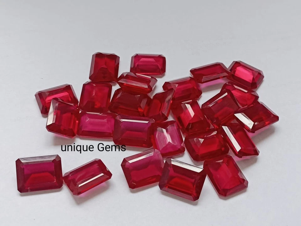AAA+ 14x10 MM Lab Grown Red Ruby VVS1 Emerald Shape Loose Gemstone 20 PCS LOT - Image 1 of 4