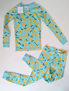 NWT Hanna Andersson Organic Long John Pajamas Mint Aqua Lemon Print Size 120 6-7 - Picture 1 of 12