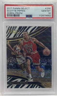 Scottie Pippen 2017 Panini Select #296 Zebra Prizm Courtside PSA 10 GEM SP SSP - Image 1 of 2