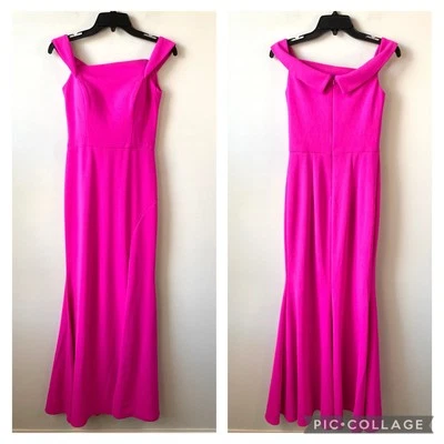 Vestido Xscape Asimétrico Fuera del Hombro Rosa Fucsia 4 Foto 1 de 4