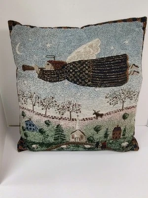 Vintage Folk Primitive Angel Peace In The Country Tapestry Throw Pillow 1996 - Image 1 of 4