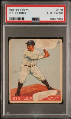 1933 Goudey Lou Gehrig PSA Authentic, HOF, #92 New York Yankees Baseball Card - Image 1 of 3