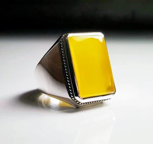 Yemeni Aqeeq Ring, 925 Sterling Silber Natur Achat Ring, Shia Ring Echt Achat - Bild 1 von 3