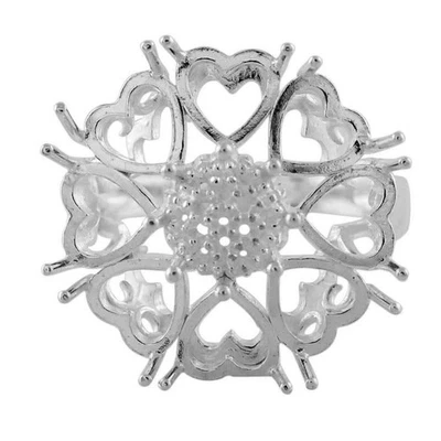 Semi Mount Ring 7MM Heart Shape Cluster Ring For Women 925 Sterling Silver - Image 1 of 4