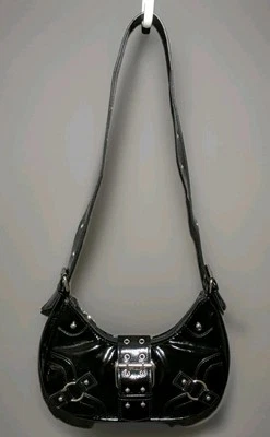 MEDIUM SIZED BLACK CRESCENT HOBO BAG STUD ACCENTS & ADJUSTABLE/REMOVEABLE STRAP - Image 1 of 4
