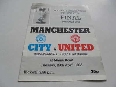 1986 MANCHESTER CITY v MANCHESTER UTD FA YOUTH CUP FINAL 2ND LEG PROGRAMME - Image 1 of 3