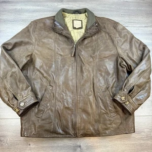 Vtg Jos A Bank Leather Bomber Jacket Men's Large Brown Navigation Lined Flight - Picture 1 of 19