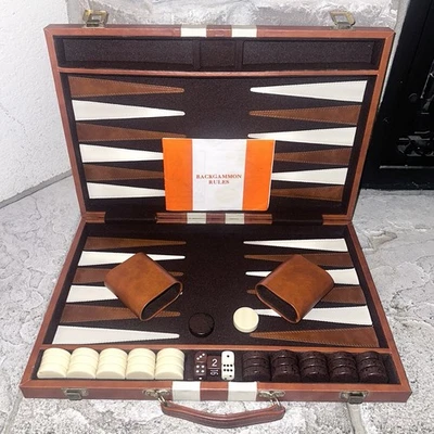 Mint Backgammon Set 24x18” Tournament Board Set 1.40” Speckled Chips Vintage - Image 1 of 4