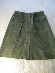 Gonna midi donna J.Crew verde misto lino con bottoni e cintura taglia 4 - Foto 1 di 9