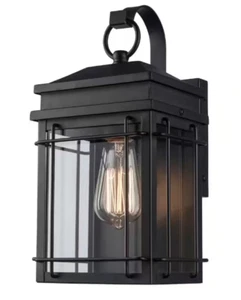 Hampton Bay Broward  1-Light Outdoor Hardwired Wall Lantern Sconce Light Black - Picture 1 of 5
