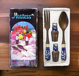 Vintage Materia Blue Willow Hostess Wooden Server Set With Shakers In Box - Picture 1 of 15