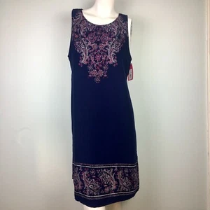 NWT Xhilaration Navy Blue Sleeveless Shift Dress Floral Paisley Women's Large - Picture 1 of 9