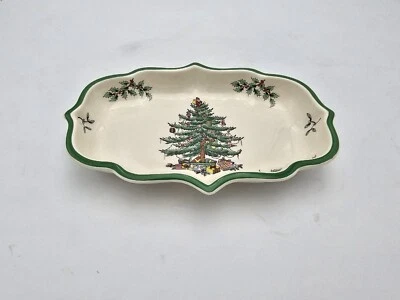 Spode Noël Arbre Ogee Candy Plat S3324-K Angleterre Vert Bord 23.5cm x 15.9cm - Photo 1/4
