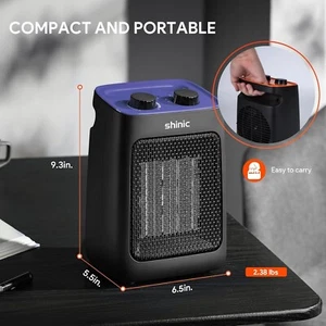 Shinic Portable Space Heater with Thermostat, 1500W/750W Quiet Operation - Picture 1 of 10