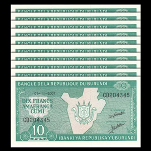 Burundi 10 Francs, 2003-2007, Pick#33d/e, Lot of 10 pcs, UNC - Picture 1 of 2