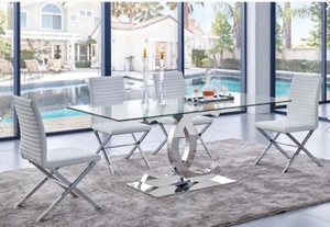 NEW tempered glass top Modern Dining Table & chrome polished base(Without Chairs - Picture 1 of 2