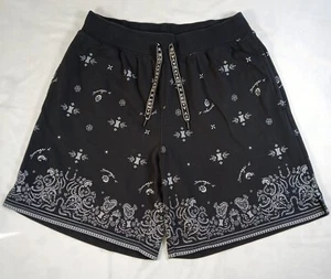 Savage X Fenty Shorts L Mens Black White Paisley Print Drawstring Elastic Waist - Picture 1 of 13