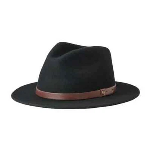 Brixton "Messer" SP22 Fedora Hat (Black) Wide Brim Wool Felt Leather Band Cap - Picture 1 of 6