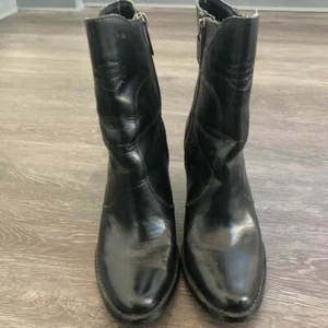 Harley Davidson Black Leather Heeled Western Block Heel Mid Calf Boots Point Toe - Picture 1 of 12