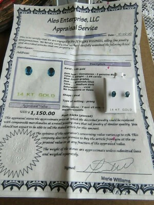 NUEVO CON ETIQUETAS Valoración $1,150.00 Oro Amarillo 14K Sólido Circón Azul Natural Foto 1 de 4