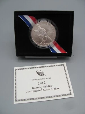 2012 Infantry Soldier Uncirculated Silver Dollar with Box and COA - Image 1 of 4
