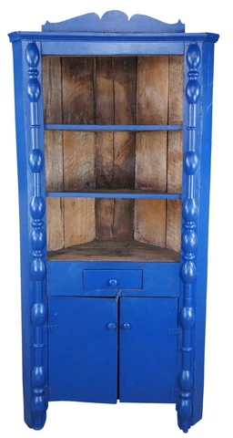 Antique Early American Painted Bohemian Farmhouse Corner Cabinet Cupboard 79" Cover