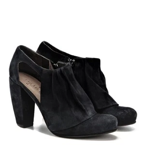 ANTHROPOLOGIE PINCH PLEAT HEELS BLACK SUEDE BOOTIES COCLICO COLERIDGE SHOES 38.5 - Picture 1 of 12