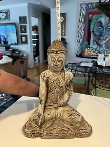 Meditierende Buddha-Statue Teakholz weißgewaschen handgeschnitzt Thailand 14,25 Zoll hoch - Bild 1 von 12
