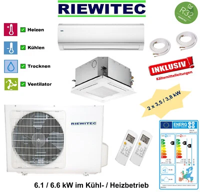 Dual Multi Wand/Decke 2x3,5KW RIEWITEC Split Klimaanlage 6,1/6,6KW, 2x5m Leitung - Bild 1 von 4