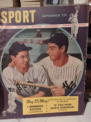 SPORT SEPTEMBER 1947 MAGAZINE JOE DiMAGGIO BASEBALL TENNIS VERY GOOD MINUS - Image 1 of 2