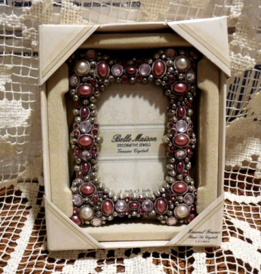 Silver Frame Belle Maison  2x3" Decorative Jewels Hand-set Genuine Pink Crystals - Image 1 of 4