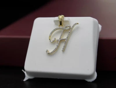 Colgante con dije inicial H colgante alfabeto de plata 925 letra pavé colgante de diamantes Foto 1 de 4